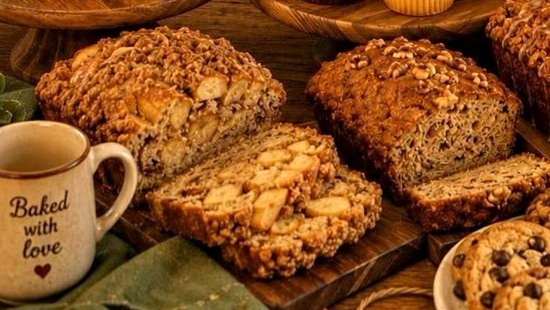 Sweet breads displayed with slices